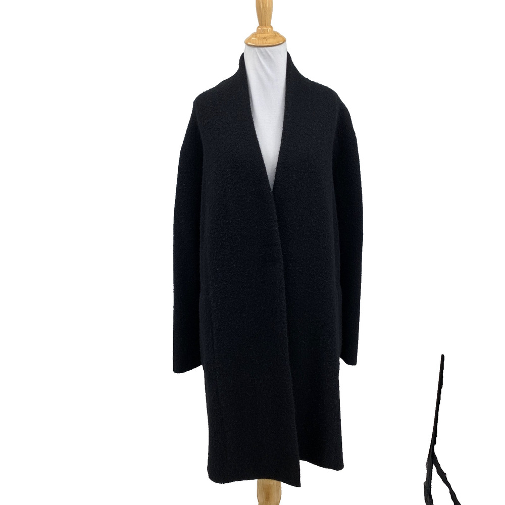 Vince Coat Womens M Medium Black Merino Wool Alpaca Blend Collarless Pockets